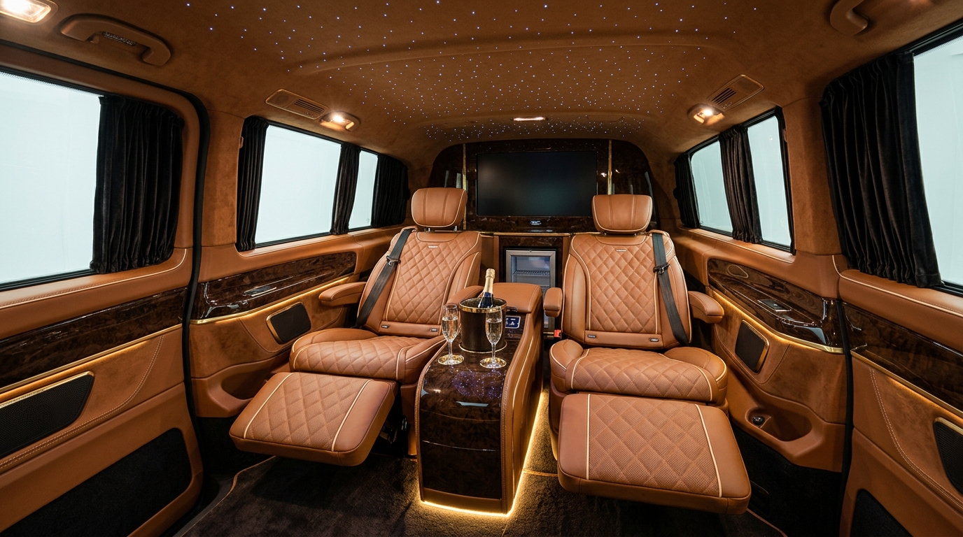 Yemen VIP Mercedes Vito Maybach Lüks Deri Koltuklu İç Kabin Tasarımı